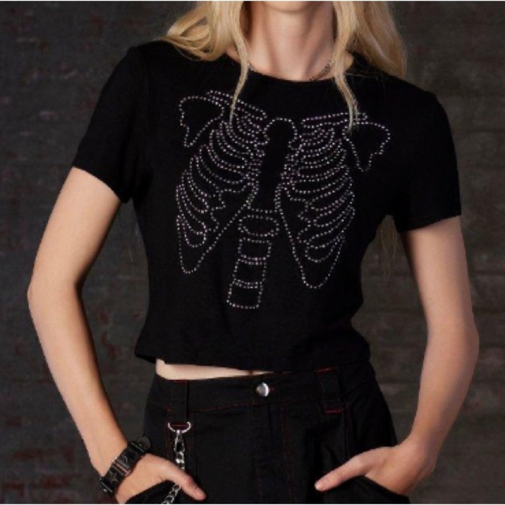 Social Collision Rhinestone Rib Cage Crop Top Hot Topic Halloween Goth Gothic